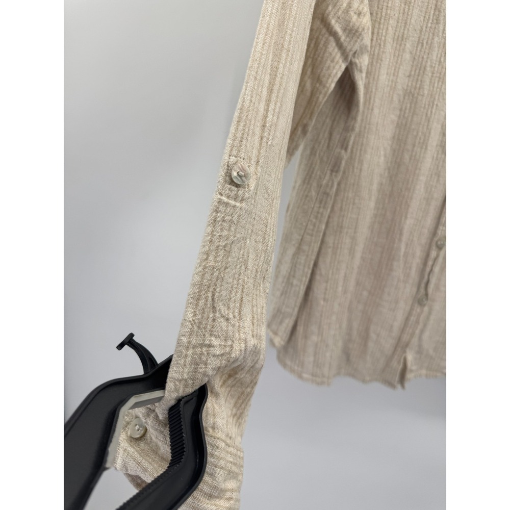 Orvis Large Linen Casual Button Down Long Sleeve Khaki Striped Coastal Preppy - Picture 3 of 16